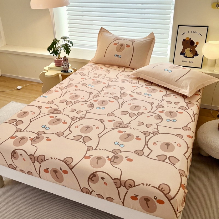 91家纺网 家纺一手货源 找家纺 蘭菲家纺 2025新款全棉小版卡皮巴拉系列单品床笠 小卡