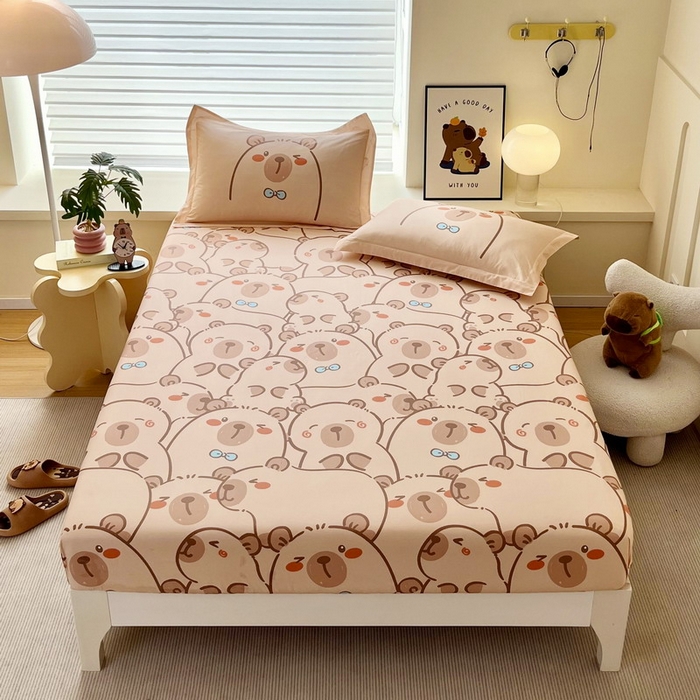 91家纺网 家纺一手货源 找家纺 蘭菲家纺 2025新款全棉小版卡皮巴拉系列单品床笠 小卡