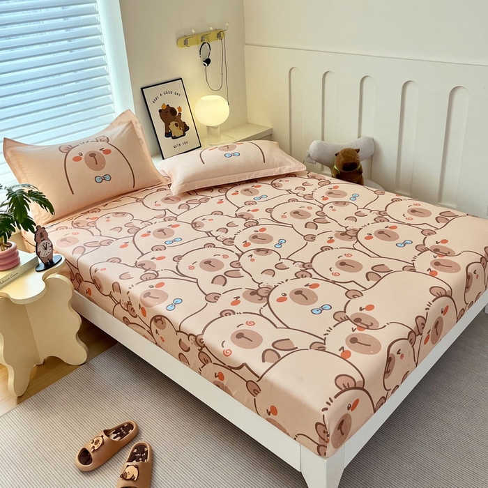 91家纺网 家纺一手货源 找家纺 蘭菲家纺 2025新款全棉小版卡皮巴拉系列单品床笠 小卡