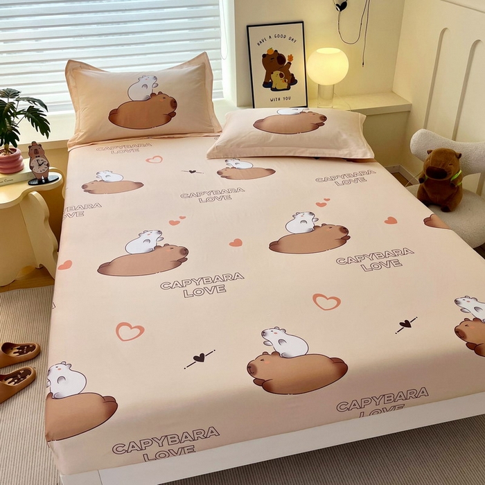 91家纺网 家纺一手货源 找家纺 蘭菲家纺 2025新款全棉小版卡皮巴拉系列单品床笠 陪伴拉