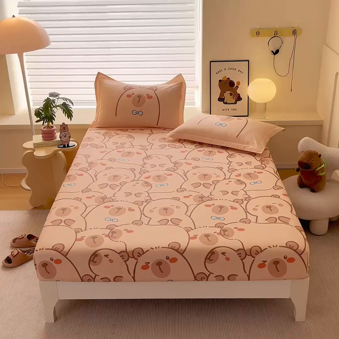 91家纺网 家纺一手货源 找家纺 蘭菲家纺 2025新款全棉小版卡皮巴拉系列单品床笠 小卡