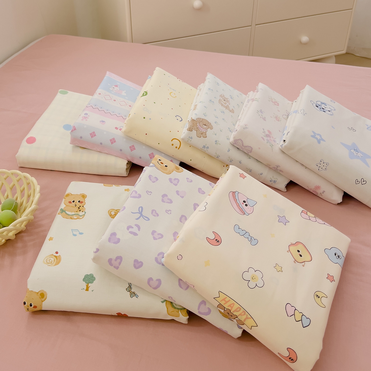 91家纺网 家纺一手货源 找家纺 （总）DoDo 兜兜 2025新款卡通全棉纯棉小清新单品床笠系列 （可定做尺寸）