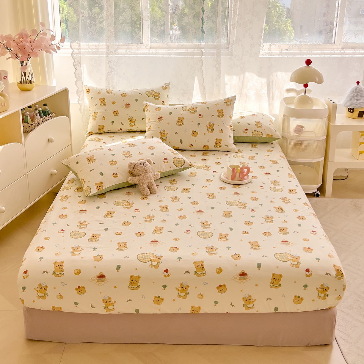 91家纺网 家纺一手货源 找家纺 DoDo 兜兜 2026新款卡通全棉纯棉小清新单品床笠系列 （可定做尺寸） 围裙小熊