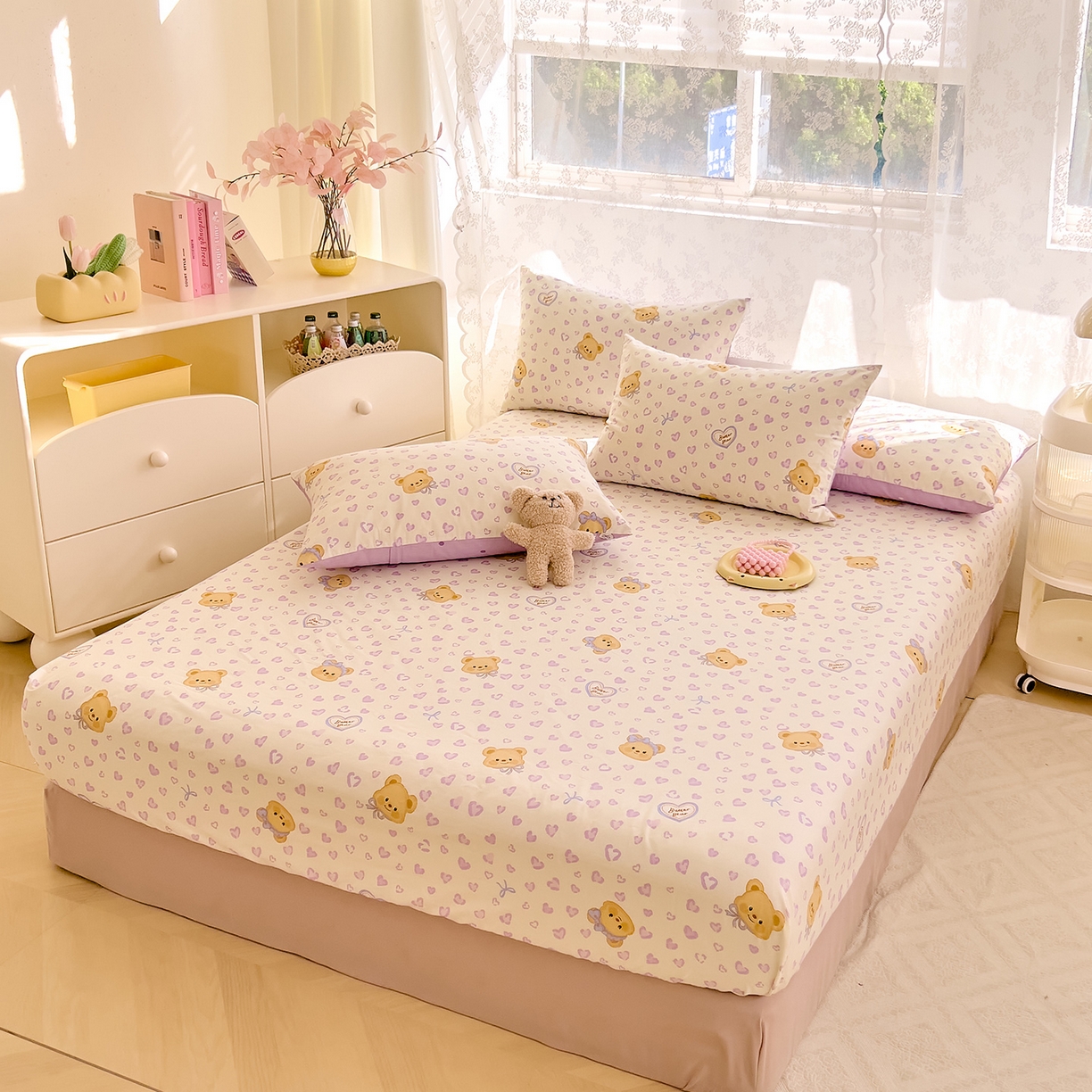 91家纺网 家纺一手货源 找家纺 DoDo 兜兜 2026新款卡通全棉纯棉小清新单品床笠系列 （可定做尺寸） 豹纹小熊