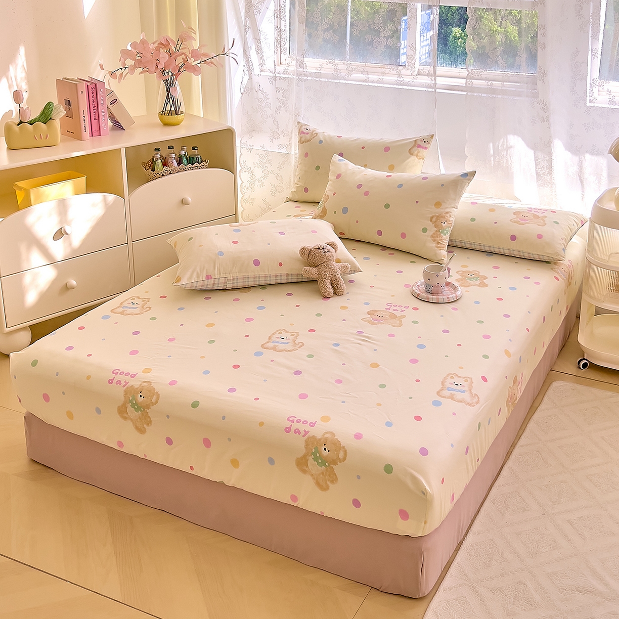 91家纺网 家纺一手货源 找家纺 DoDo 兜兜 2026新款卡通全棉纯棉小清新单品床笠系列 （可定做尺寸） 假日小狗