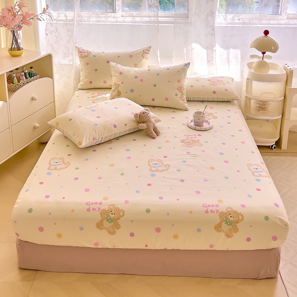 91家纺网 家纺一手货源 找家纺 DoDo 兜兜 2026新款卡通全棉纯棉小清新单品床笠系列 （可定做尺寸） 假日小狗