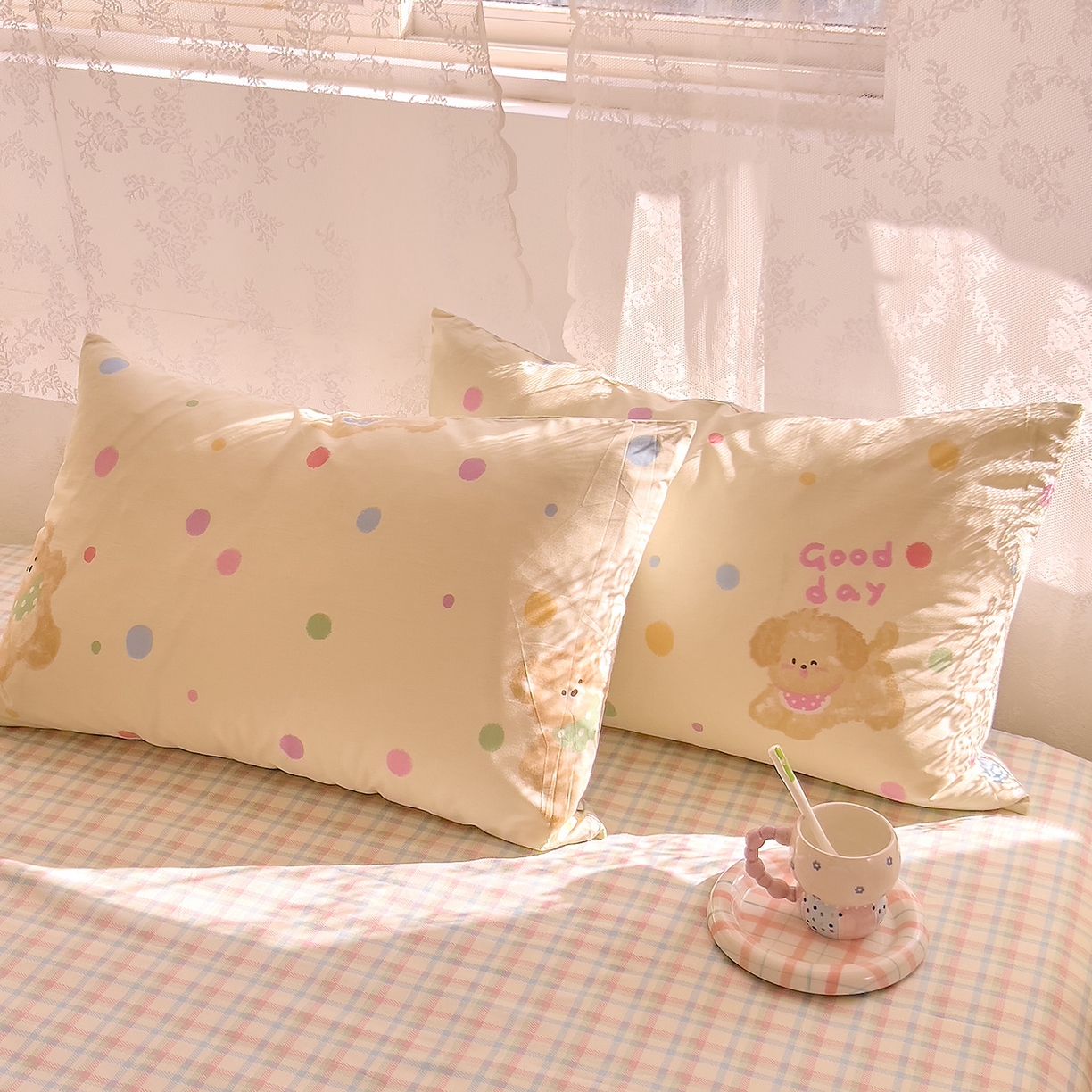 91家纺网 家纺一手货源 找家纺 DoDo 兜兜 2026新款卡通全棉纯棉小清新单品床笠系列 （可定做尺寸） 假日小狗