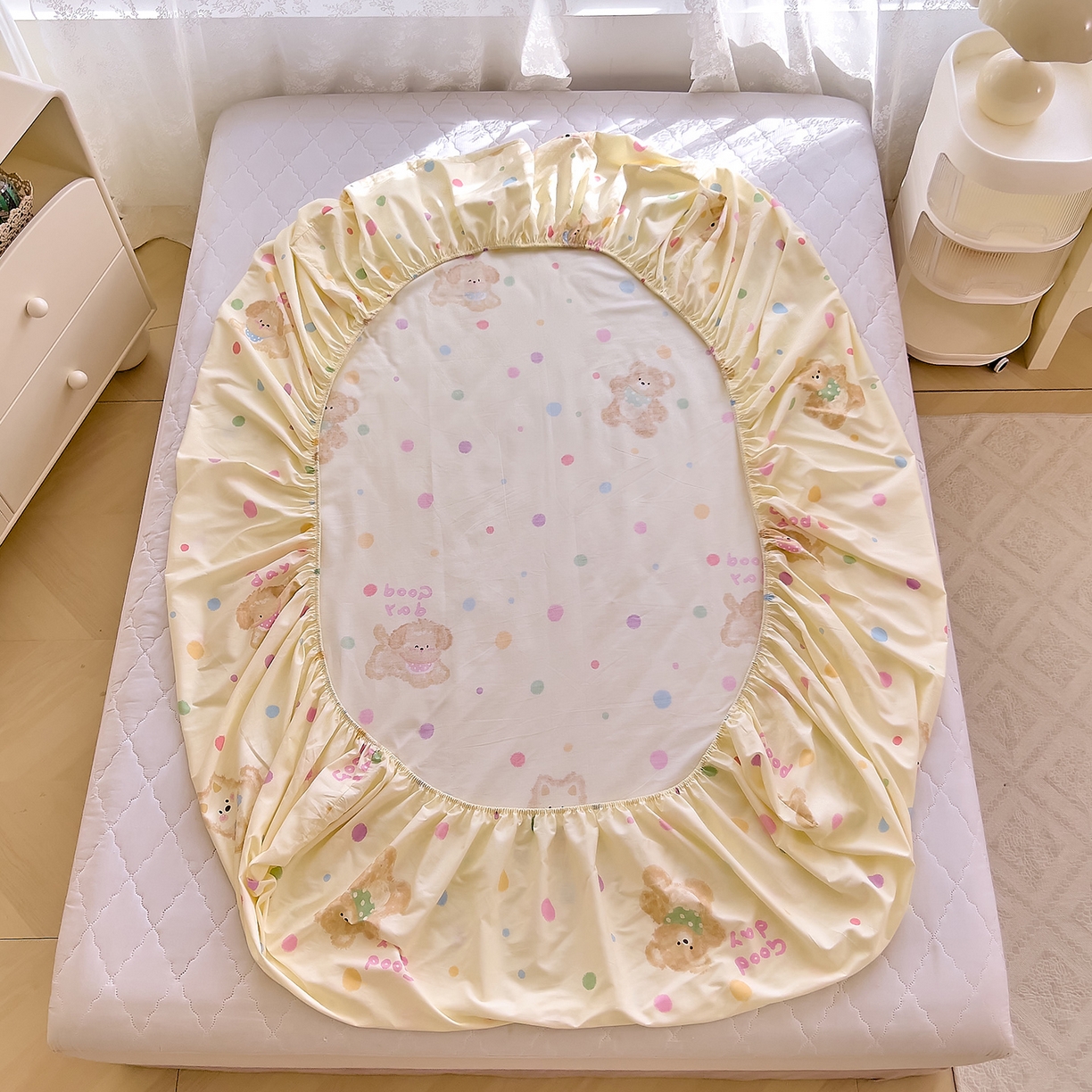 91家纺网 家纺一手货源 找家纺 DoDo 兜兜 2026新款卡通全棉纯棉小清新单品床笠系列 （可定做尺寸） 假日小狗