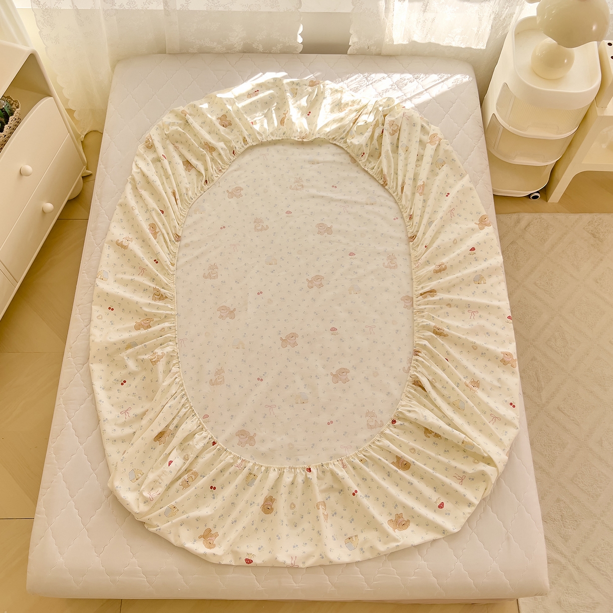 91家纺网 家纺一手货源 找家纺 DoDo 兜兜 2026新款卡通全棉纯棉小清新单品床笠系列 （可定做尺寸） 蘑菇小狗