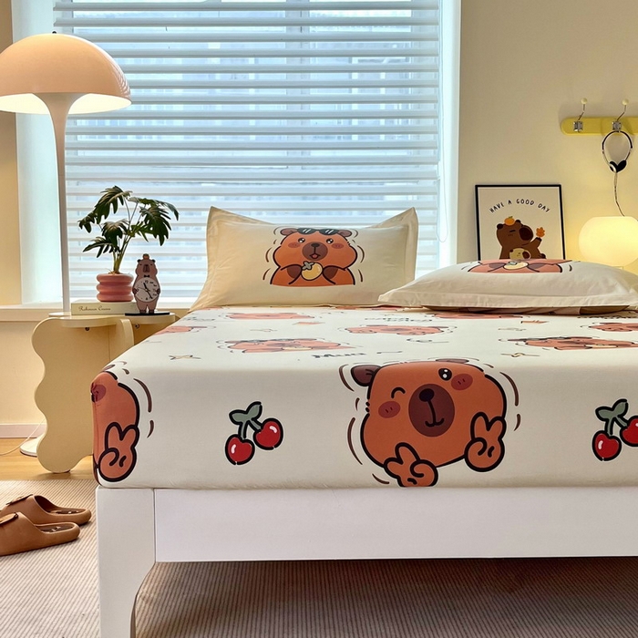 91家纺网 家纺一手货源 找家纺 蘭菲家纺 2025新款全棉小版卡皮巴拉系列单品床笠 拉不动