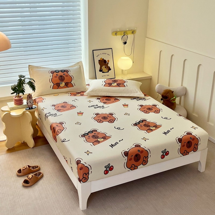 91家纺网 家纺一手货源 找家纺 蘭菲家纺 2025新款全棉小版卡皮巴拉系列单品床笠 拉不动