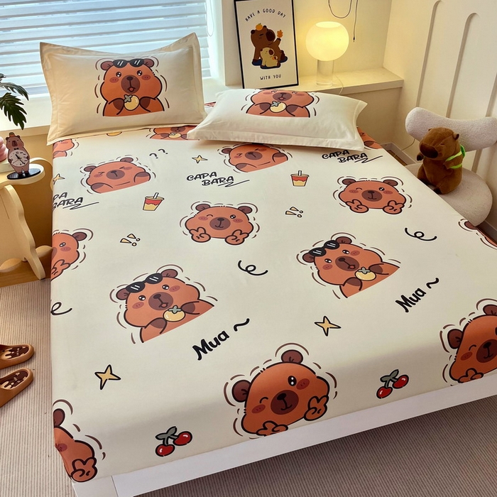 91家纺网 家纺一手货源 找家纺 蘭菲家纺 2025新款全棉小版卡皮巴拉系列单品床笠 拉不动