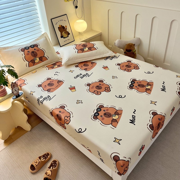 91家纺网 家纺一手货源 找家纺 蘭菲家纺 2025新款全棉小版卡皮巴拉系列单品床笠 拉不动