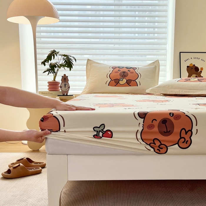 91家纺网 家纺一手货源 找家纺 蘭菲家纺 2025新款全棉小版卡皮巴拉系列单品床笠 拉不动