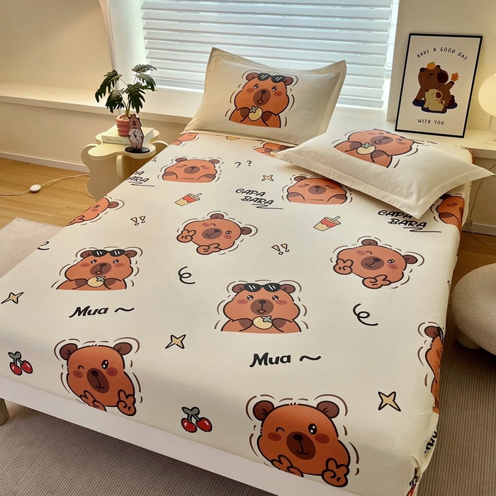 91家纺网 家纺一手货源 找家纺 蘭菲家纺 2025新款全棉小版卡皮巴拉系列单品床笠 拉不动