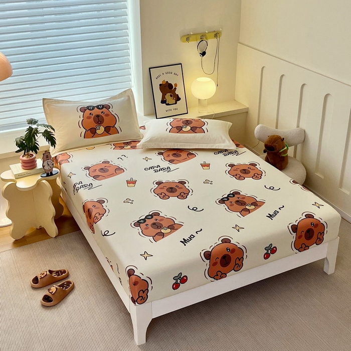 91家纺网 家纺一手货源 找家纺 蘭菲家纺 2025新款全棉小版卡皮巴拉系列单品床笠 拉不动