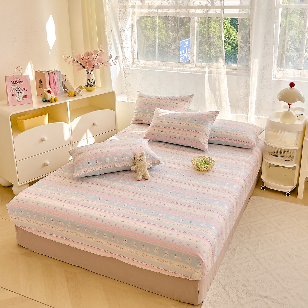 91家纺网 家纺一手货源 找家纺 DoDo 兜兜 2026新款卡通全棉纯棉小清新单品床笠系列 （可定做尺寸） 小狗笔记