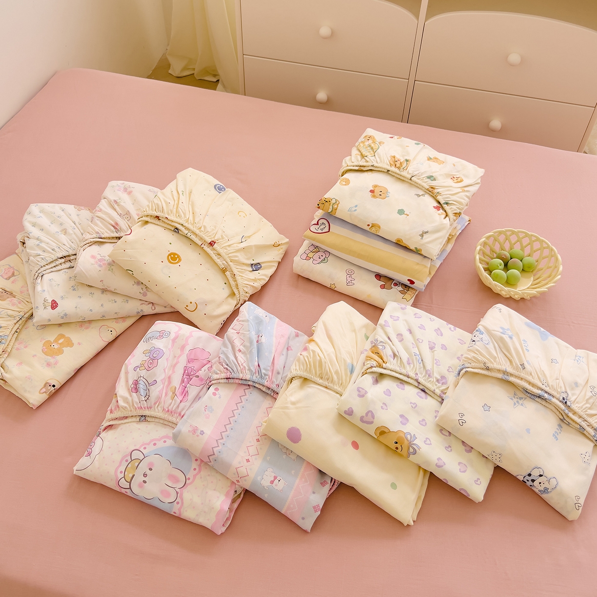 91家纺网 家纺一手货源 找家纺 （总）DoDo 兜兜 2025新款卡通全棉纯棉小清新单品床笠系列 （可定做尺寸）