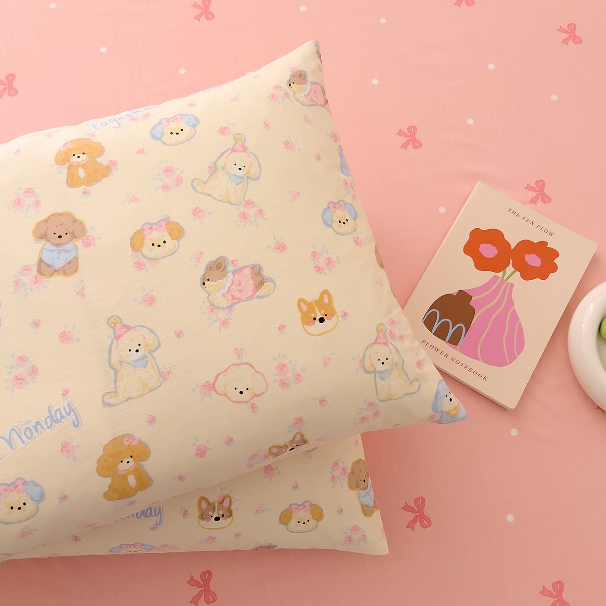 91家纺网 家纺一手货源 找家纺 DoDo 兜兜 2026新款卡通全棉纯棉小清新单品床笠系列 （可定做尺寸） 狗狗家族