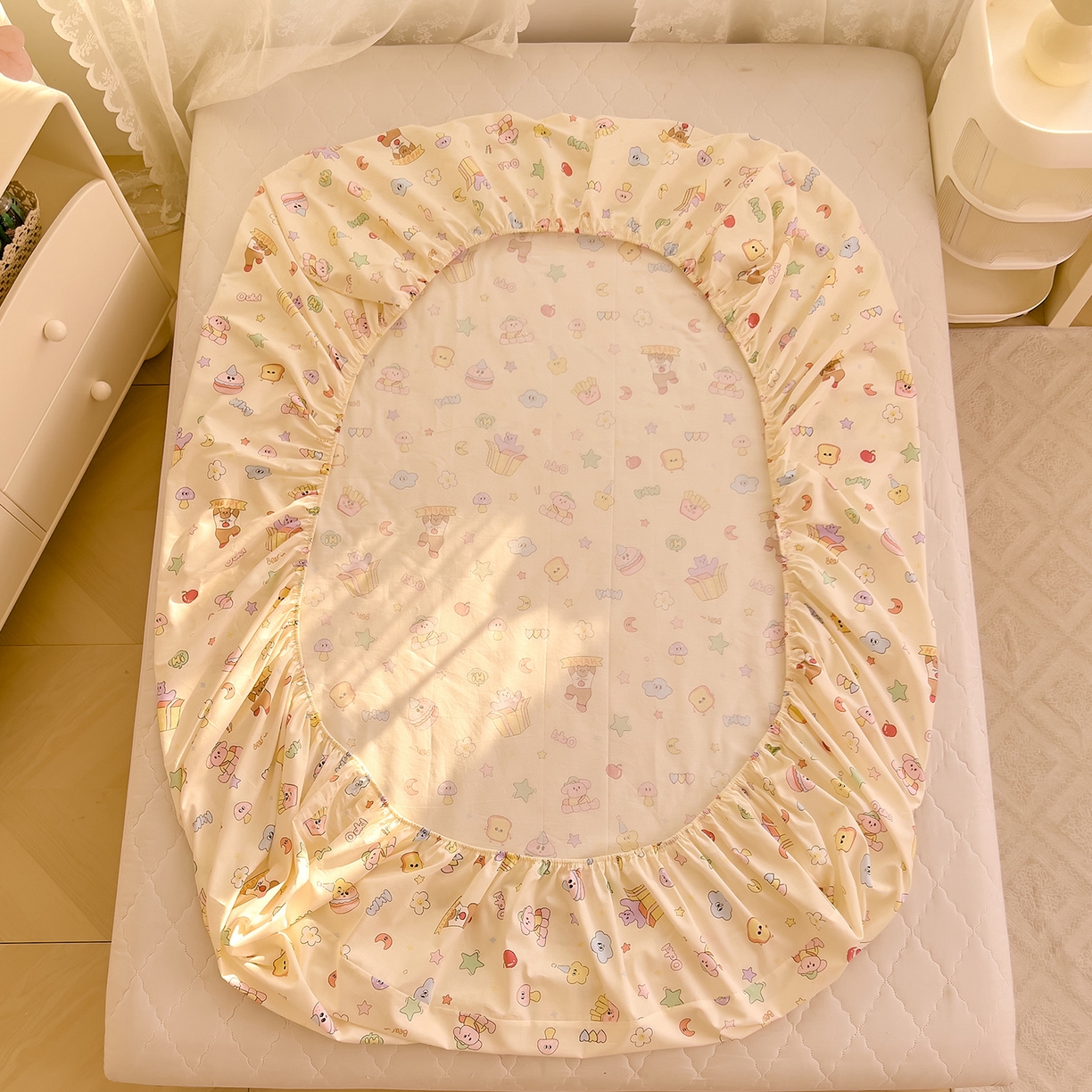 91家纺网 家纺一手货源 找家纺 DoDo 兜兜 2026新款卡通全棉纯棉小清新单品床笠系列 （可定做尺寸） 爱豆熊