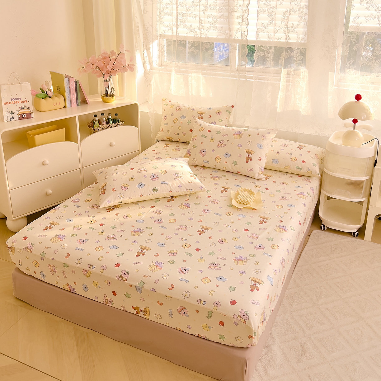 91家纺网 家纺一手货源 找家纺 DoDo 兜兜 2026新款卡通全棉纯棉小清新单品床笠系列 （可定做尺寸） 爱豆熊