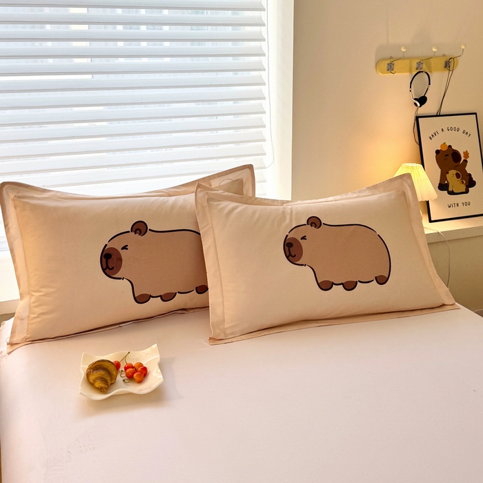 蘭菲家纺 2025新款全棉小版卡皮巴拉系列单品枕套 卡豚