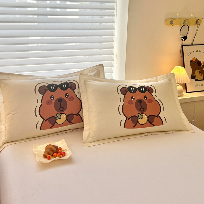 蘭菲家纺 2025新款全棉小版卡皮巴拉系列单品枕套 拉不动