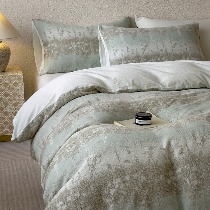 91家纺网 家纺一手货源 找家纺 席世家 2025新款空气提花四件套 花序-竹青