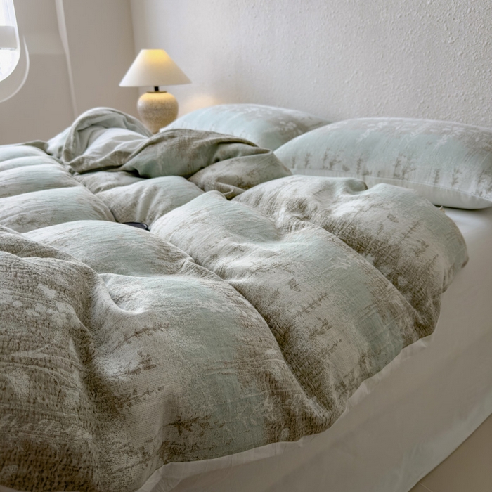 91家纺网 家纺一手货源 找家纺 席世家 2025新款空气提花四件套 花序-竹青