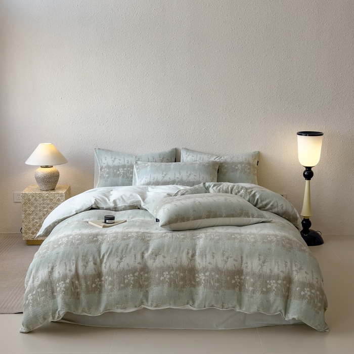 91家纺网 家纺一手货源 找家纺 席世家 2025新款空气提花四件套 花序-竹青