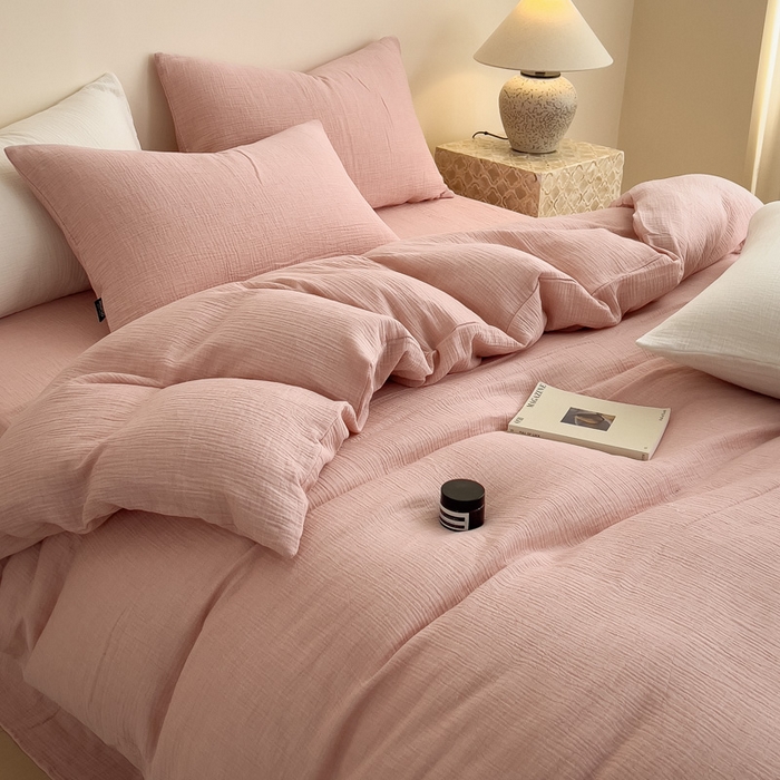 91家纺网 家纺一手货源 找家纺 （总）席世家 2025新款纯棉全棉皱皱纱四件套