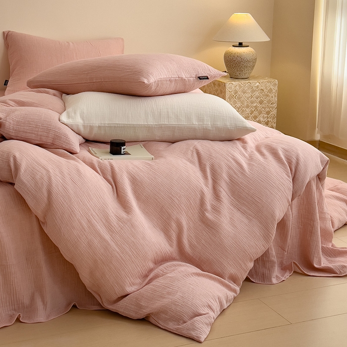 91家纺网 家纺一手货源 找家纺 （总）席世家 2025新款纯棉全棉皱皱纱四件套