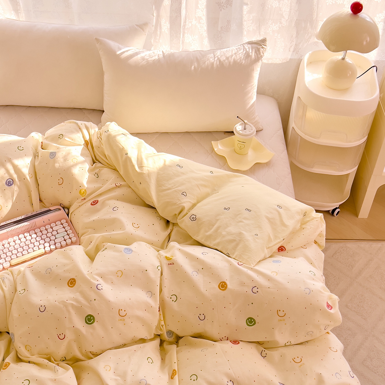 91家纺网 家纺一手货源 找家纺 DoDo 兜兜 2025新款卡通全棉纯棉小清新单品被套系列 （可定做尺寸） 多彩笑脸