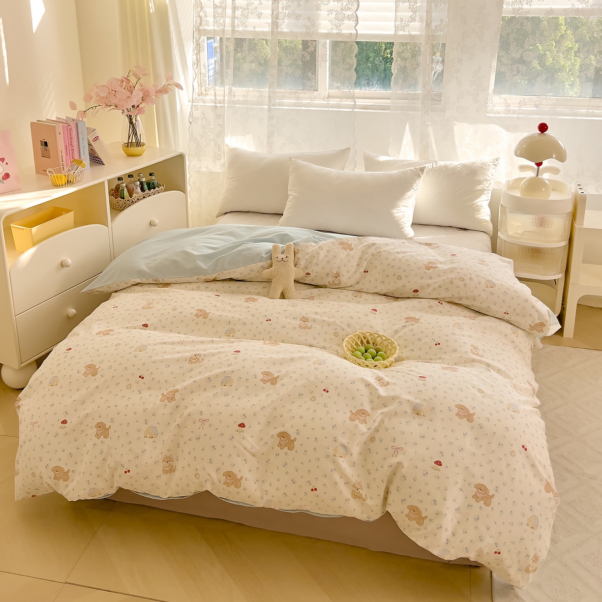 91家纺网 家纺一手货源 找家纺 DoDo 兜兜 2025新款卡通全棉纯棉小清新单品被套系列 （可定做尺寸） 蘑菇小狗