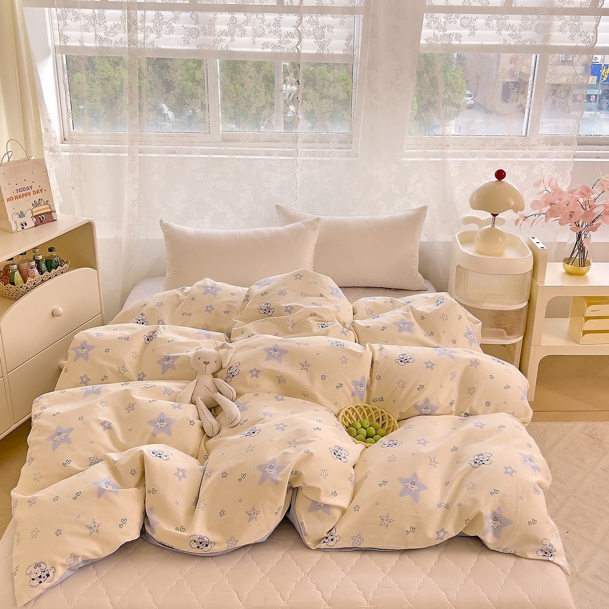 91家纺网 家纺一手货源 找家纺 DoDo 兜兜 2025新款卡通全棉纯棉小清新单品被套系列 （可定做尺寸） 星星仔