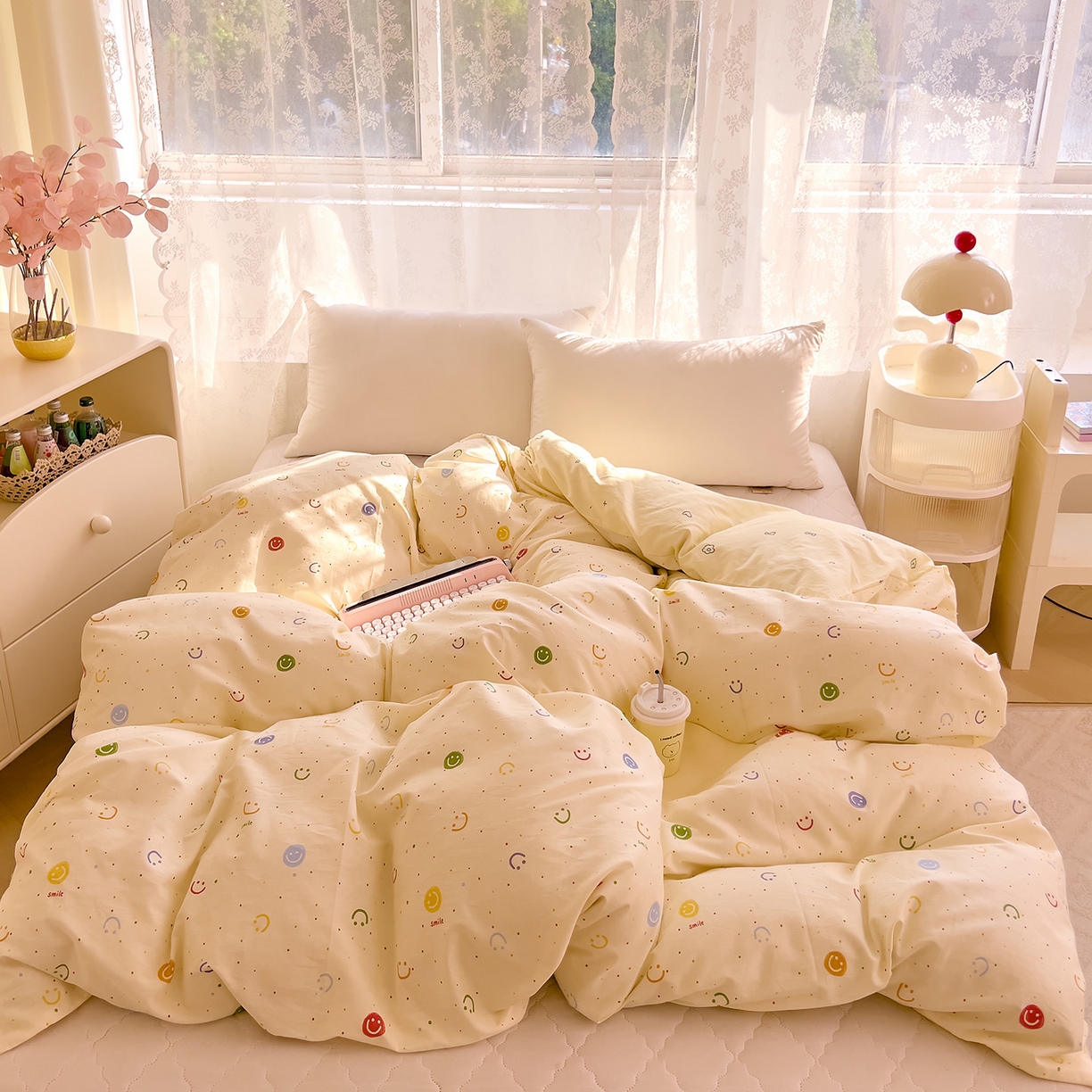 91家纺网 家纺一手货源 找家纺 DoDo 兜兜 2025新款卡通全棉纯棉小清新单品被套系列 （可定做尺寸） 多彩笑脸