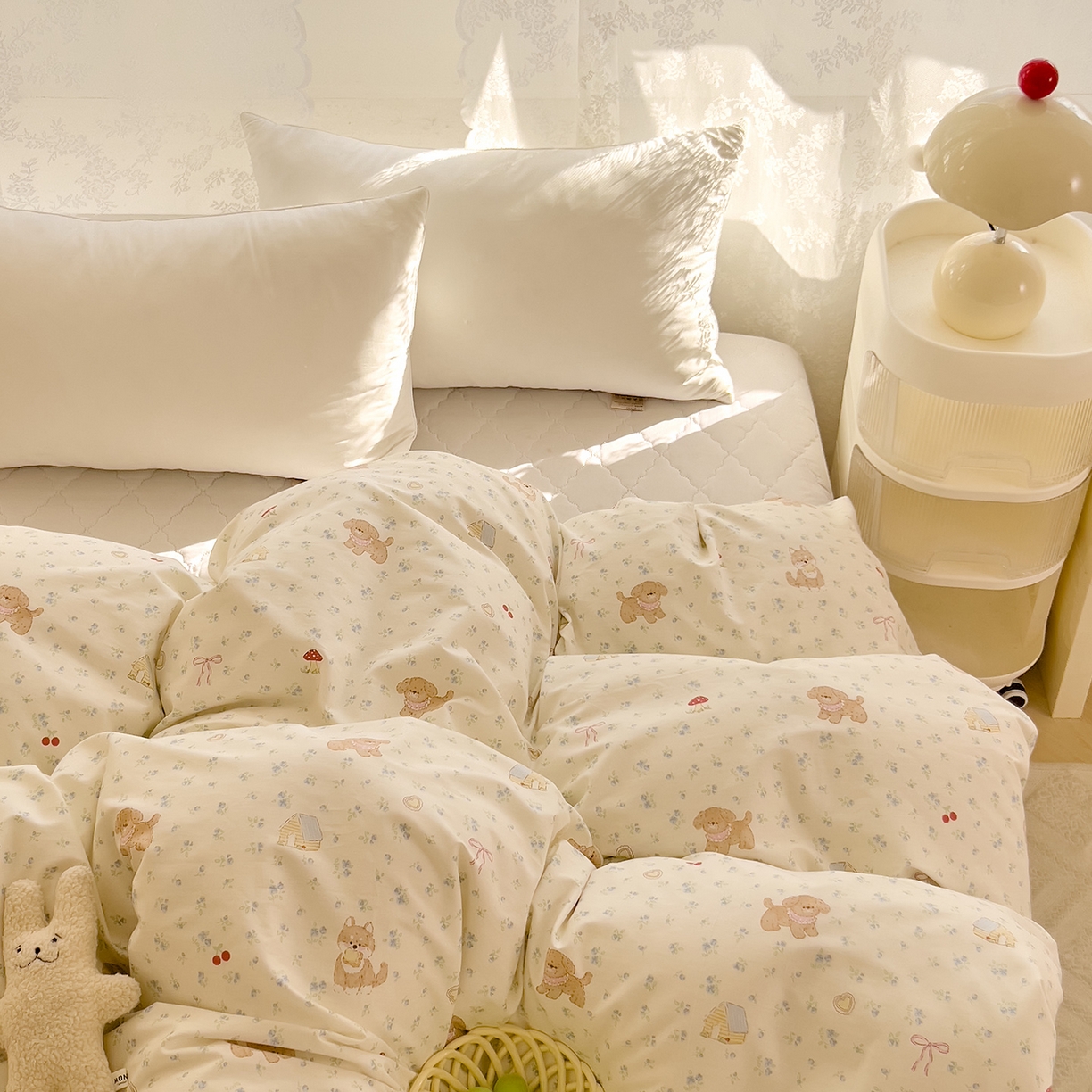 91家纺网 家纺一手货源 找家纺 DoDo 兜兜 2025新款卡通全棉纯棉小清新单品被套系列 （可定做尺寸） 蘑菇小狗