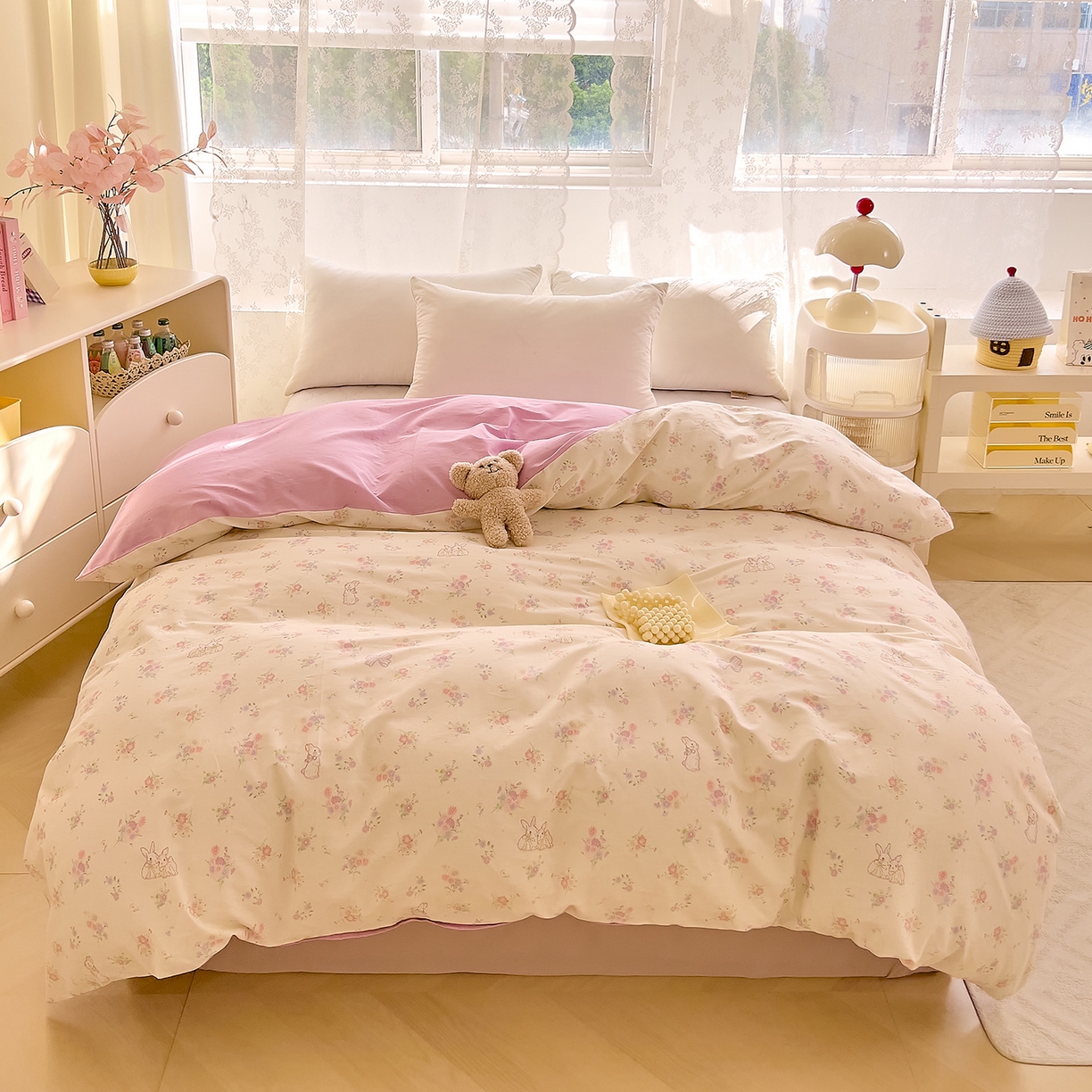 91家纺网 家纺一手货源 找家纺 DoDo 兜兜 2025新款卡通全棉纯棉小清新单品被套系列 （可定做尺寸） 萝莉兔