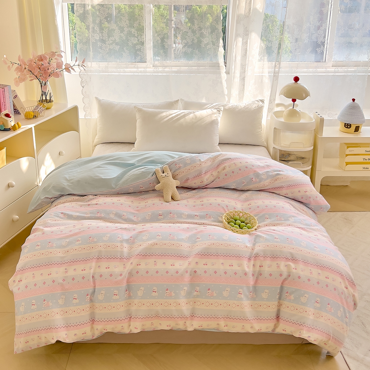 91家纺网 家纺一手货源 找家纺 （总）DoDo 兜兜 2025新款卡通全棉纯棉小清新单品被套系列 （可定做尺寸）