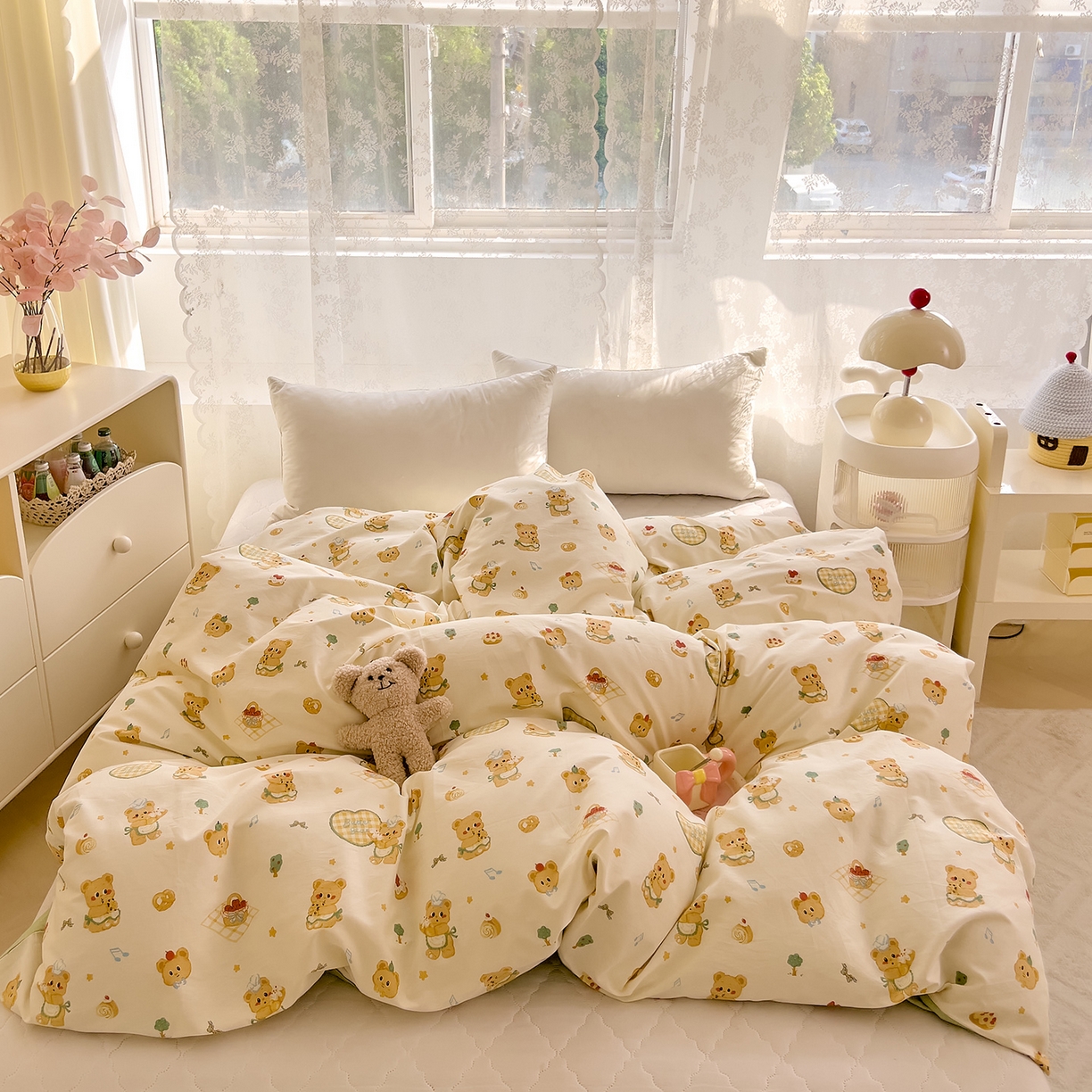 91家纺网 家纺一手货源 找家纺 DoDo 兜兜 2025新款卡通全棉纯棉小清新单品被套系列 （可定做尺寸） 围裙小熊