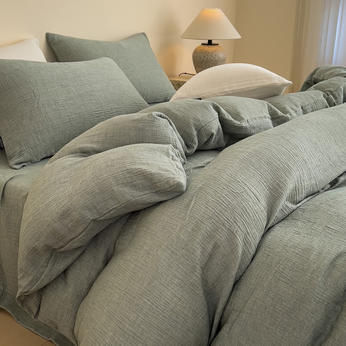 91家纺网 家纺一手货源 找家纺 （总）席世家 2025新款纯棉全棉皱皱纱四件套