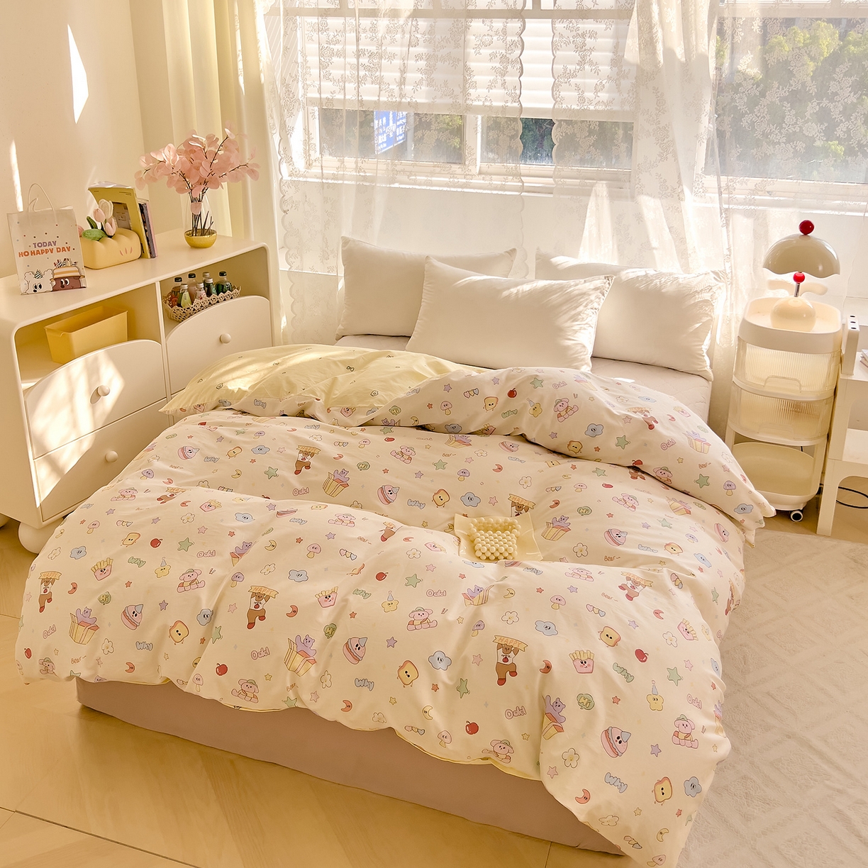 91家纺网 家纺一手货源 找家纺 DoDo 兜兜 2025新款卡通全棉纯棉小清新单品被套系列 （可定做尺寸） 爱豆熊