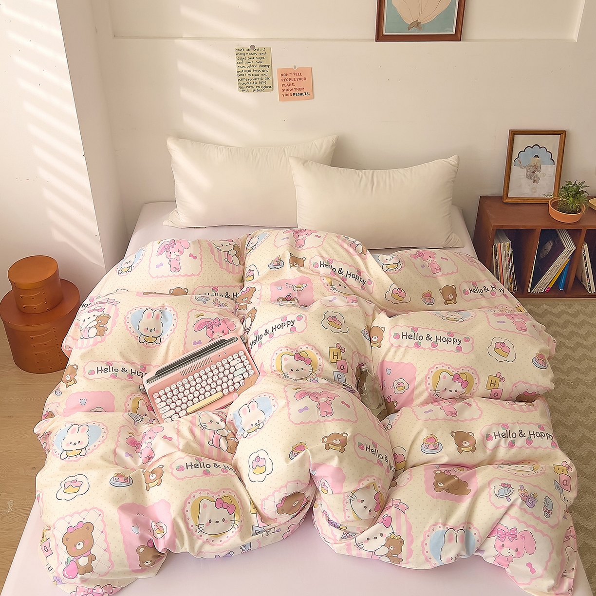 91家纺网 家纺一手货源 找家纺 DoDo 兜兜 2025新款卡通全棉纯棉小清新单品被套系列 （可定做尺寸） 粉粉猫