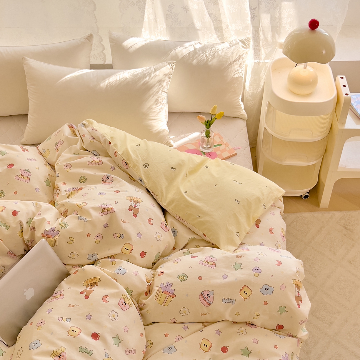91家纺网 家纺一手货源 找家纺 DoDo 兜兜 2025新款卡通全棉纯棉小清新单品被套系列 （可定做尺寸） 爱豆熊