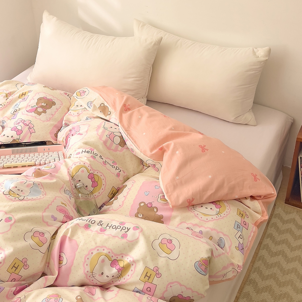 91家纺网 家纺一手货源 找家纺 DoDo 兜兜 2025新款卡通全棉纯棉小清新单品被套系列 （可定做尺寸） 粉粉猫