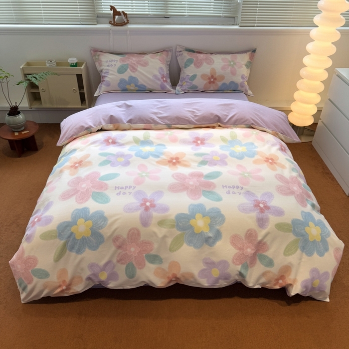 91家纺网 家纺一手货源 找家纺 棉生活家纺 2025新款铂金全棉纯棉磨毛四件套 洛城阳光-紫