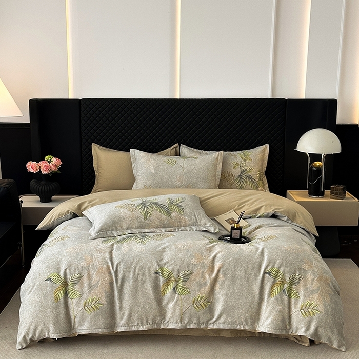 91家纺网 家纺一手货源 找家纺 棉生活家纺 2025新款铂金全棉纯棉磨毛四件套 叶罗丽-绿