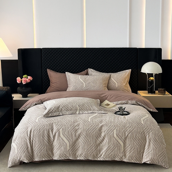 91家纺网 家纺一手货源 找家纺 棉生活家纺 2025新款铂金全棉纯棉磨毛四件套 月笼银沙