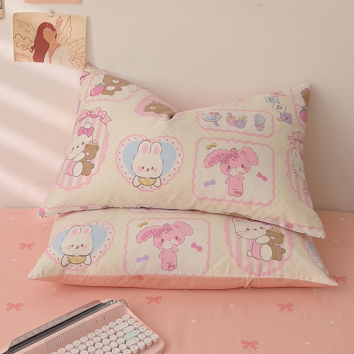 DoDo 兜兜 2026新款卡通全棉纯棉小清新单品枕套系列 （可定做尺寸） 粉粉猫