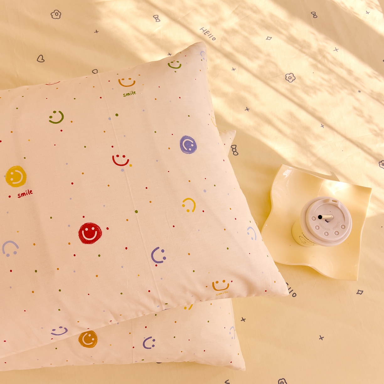 91家纺网 家纺一手货源 找家纺 DoDo 兜兜 2026新款卡通全棉纯棉小清新单品枕套系列 （可定做尺寸） 多彩笑脸